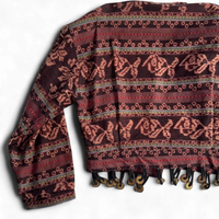 Vintage 80s 90s The Daily Planet Cropped Tapestry Jacket Coin Fringe L/XL