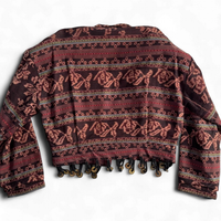 Vintage 80s 90s The Daily Planet Cropped Tapestry Jacket Coin Fringe L/XL